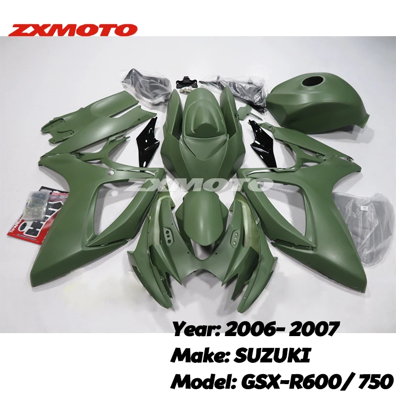 Motorcycle Full Fairing Kit Bodywork Panel Plastic ABS For 2006 2007 SUZUKI GSX-R600 GSXR750 06 07 K6 Blue Shark Army Green