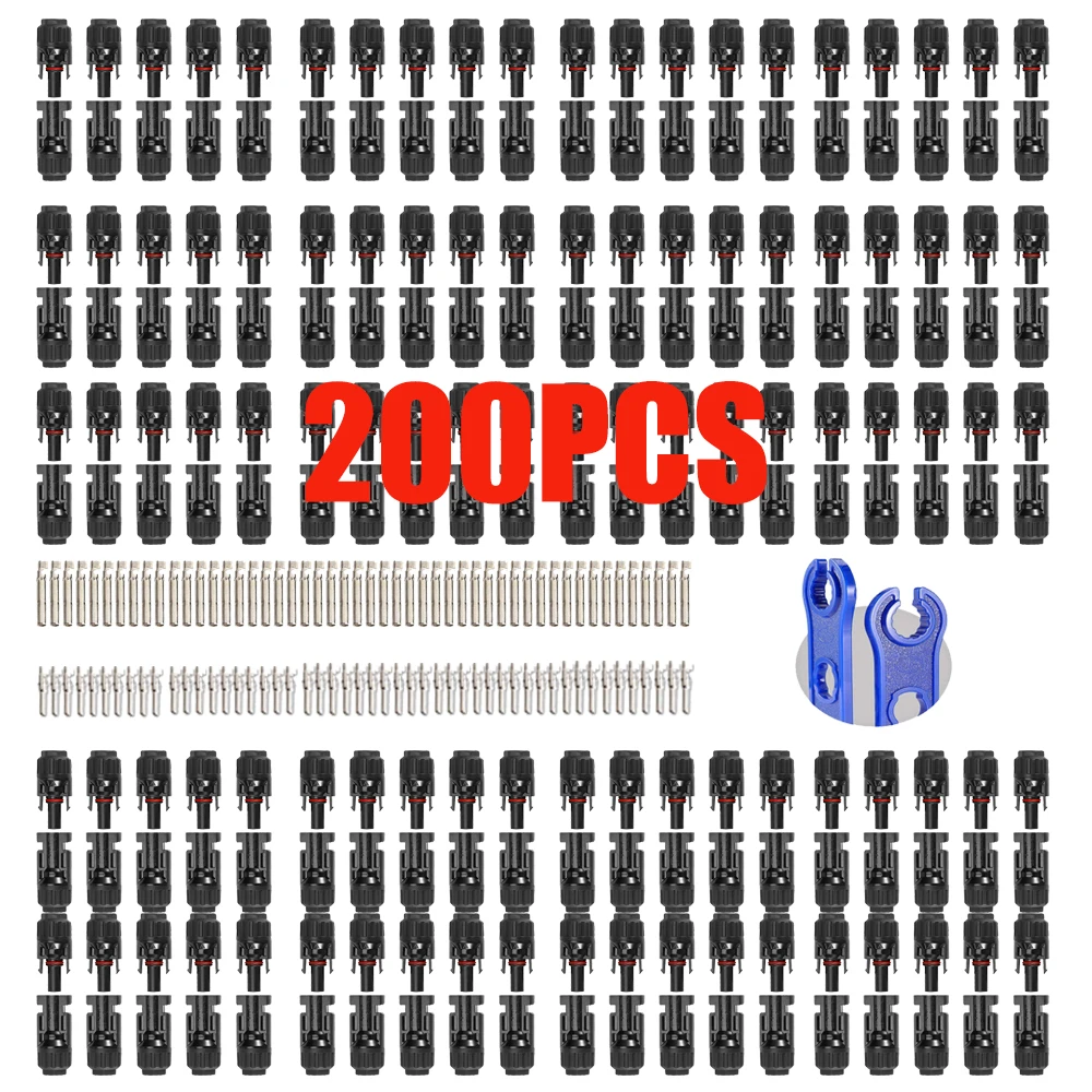 

200PCS Solar Panel MC-4 Connector 1000V Male and Female Terminals for Solar Cable Connection