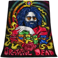 Funny Grateful Dead Steal Your Face Skull Dancing Bears Hippie Designs Drum Logo Rock Album Cover Flannel Blanket By Ho Me Lili