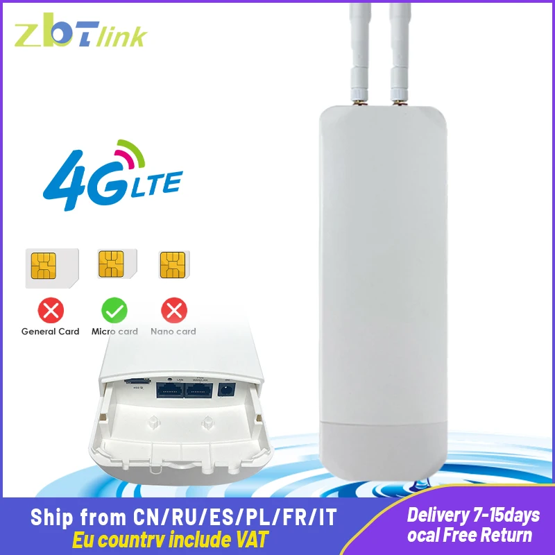Zbtlink Waterproof Outdoor 4G Router 300Mbps CAT4 LTE Routers 3G/4G SIM Card WiFi Router Modem for IP Camera/Outside WiFi Covera