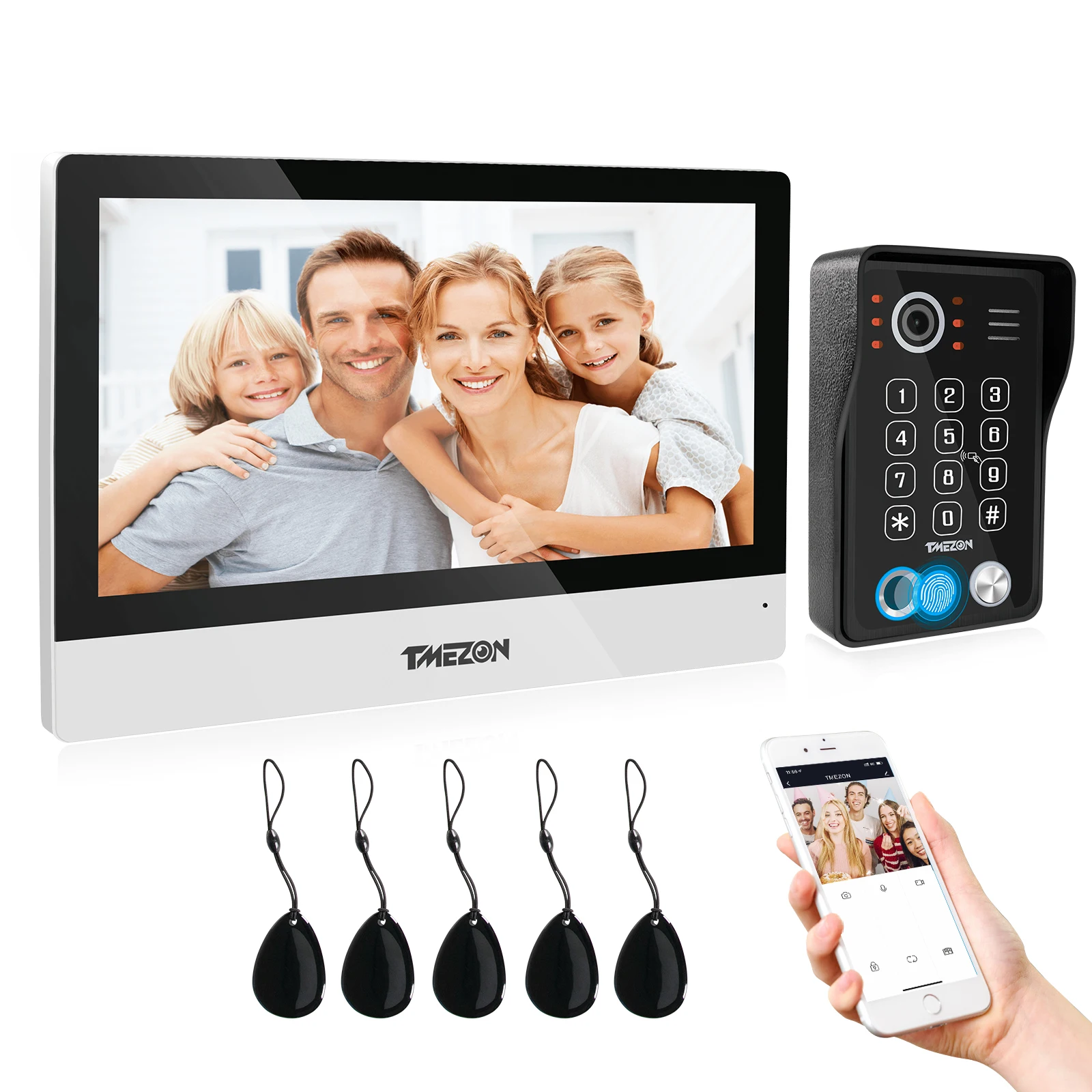 TMEZON WiFi Video Doorphone 10inch Touch Screen with 1080P Wired Doorbell 5in1 APP/Password/ Fingerprint/Card Swipe/Monitor Tuya