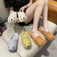 2022 summer funny slippers sea lion beach men slippers slip on pvc women cartoon slides personality couples flat sea lion shoes
