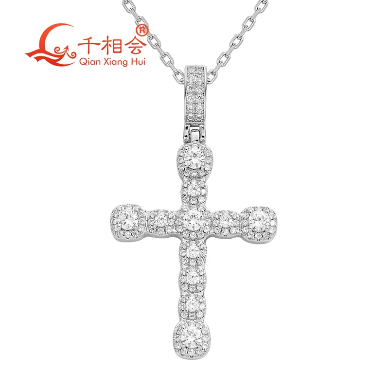 30*54mm cross crystal sugar  D VVS white round  moissanite pendant  925 Sterling Silver  hip hop Jewelry  Engagement datting