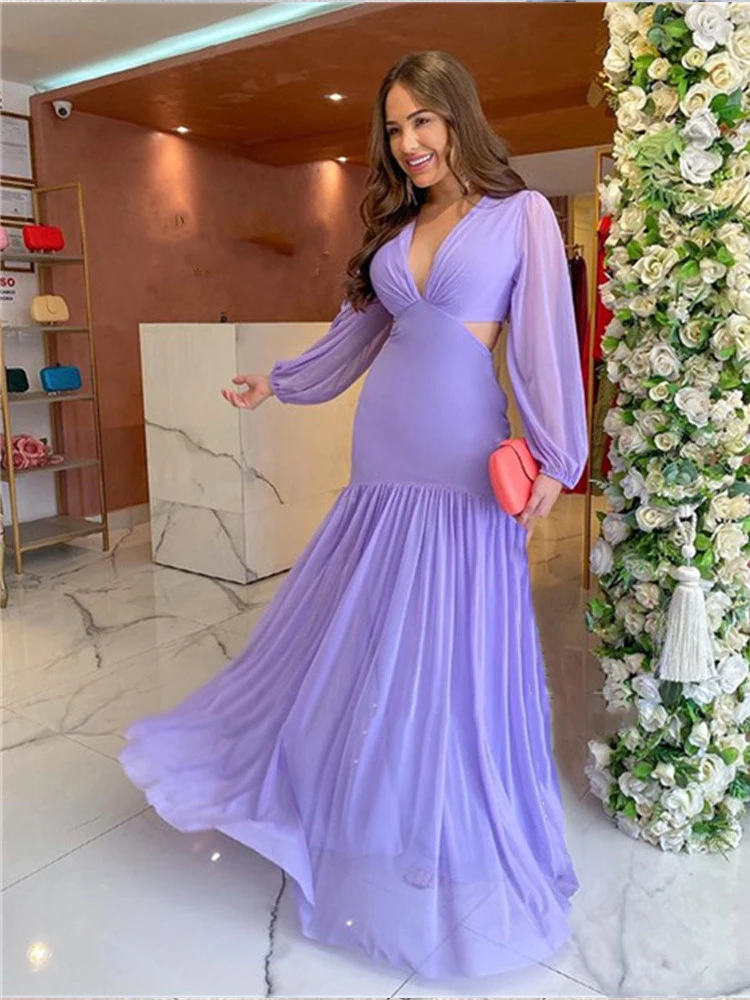 

A-Line Deep V-Neck Chiffon HF200 Evening Party Dresses For Women Slim Princess Elegant Gowns Vestidos De Noche Robes Soirée