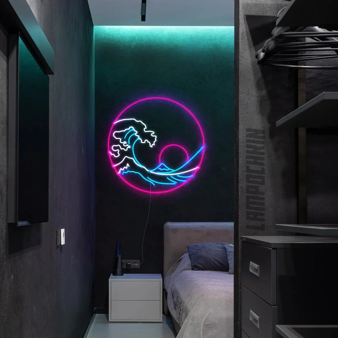 Морской закат волна круглая неоновая вывеска настенный декор игровая аниме