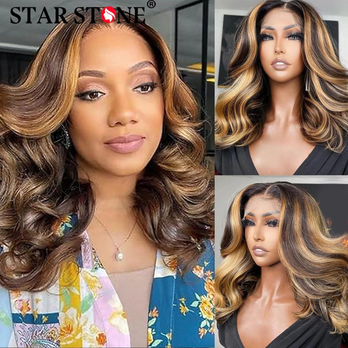 Объемная волна Выделите Бесклеевой парик Человеческие волосы Готовые к ношению