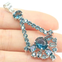 57x25mm anniversary long london blue topaz smokey topaz women daily wear 925 silver pendant eye catching