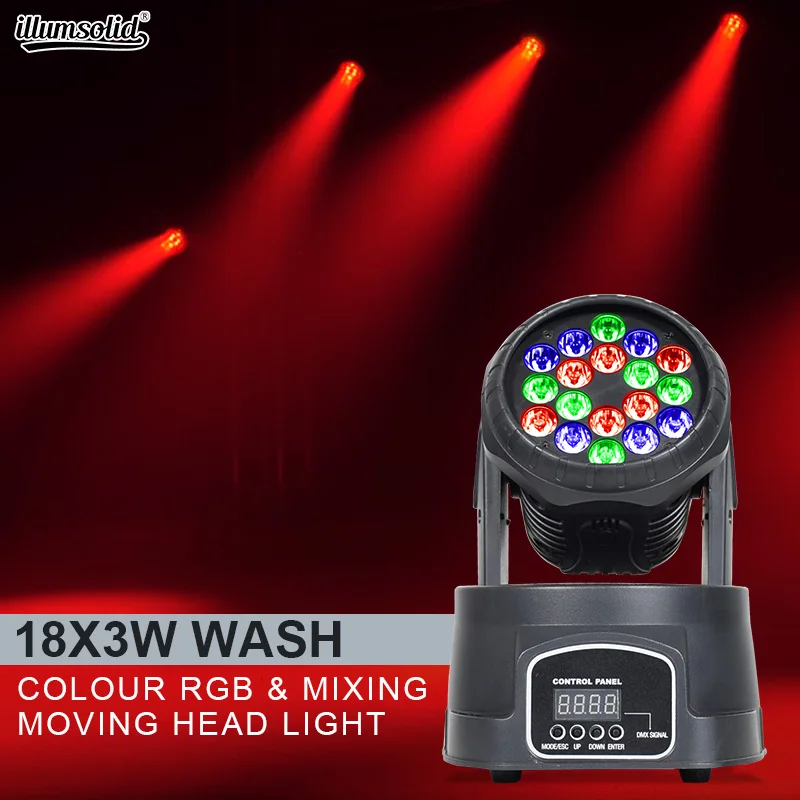 Mini LED Wash DJ Lights 18X3W RGB Mixing Moving Head Beam Light DMX Professional Stage Lighting For Disco Party KTV Bar Pub