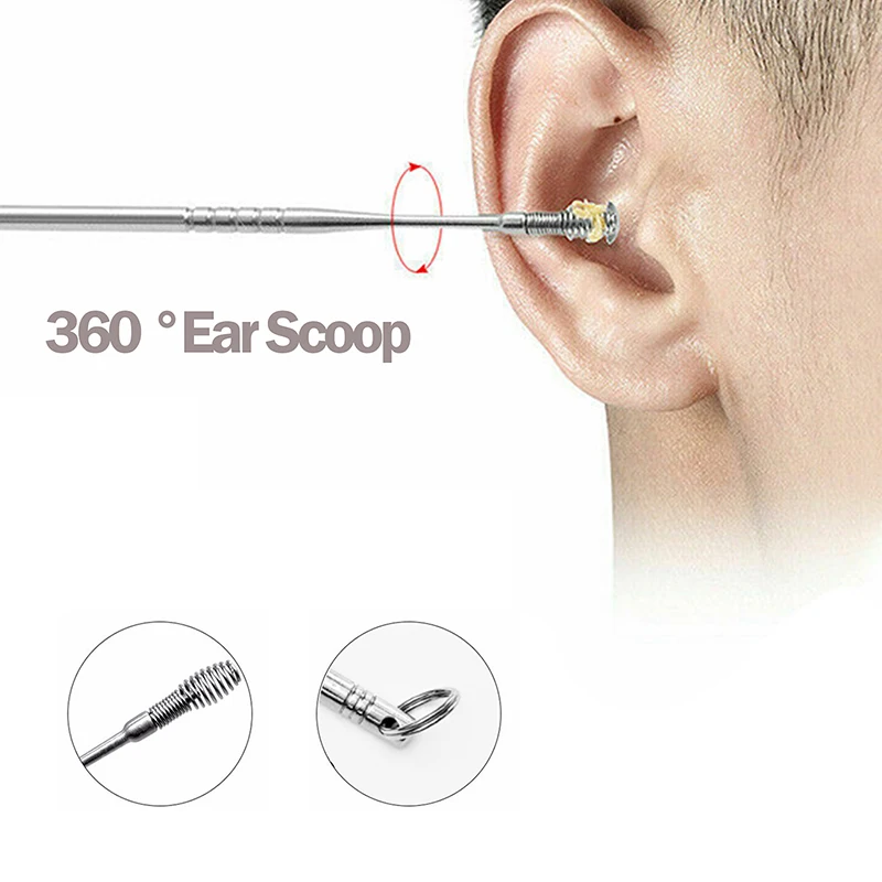 

1PC Stainless Steel Spiral Ear Pick Spoon Ear Wax Removal Cleaner Ear Care Beauty Tool Multi-function Portable With Key Chain