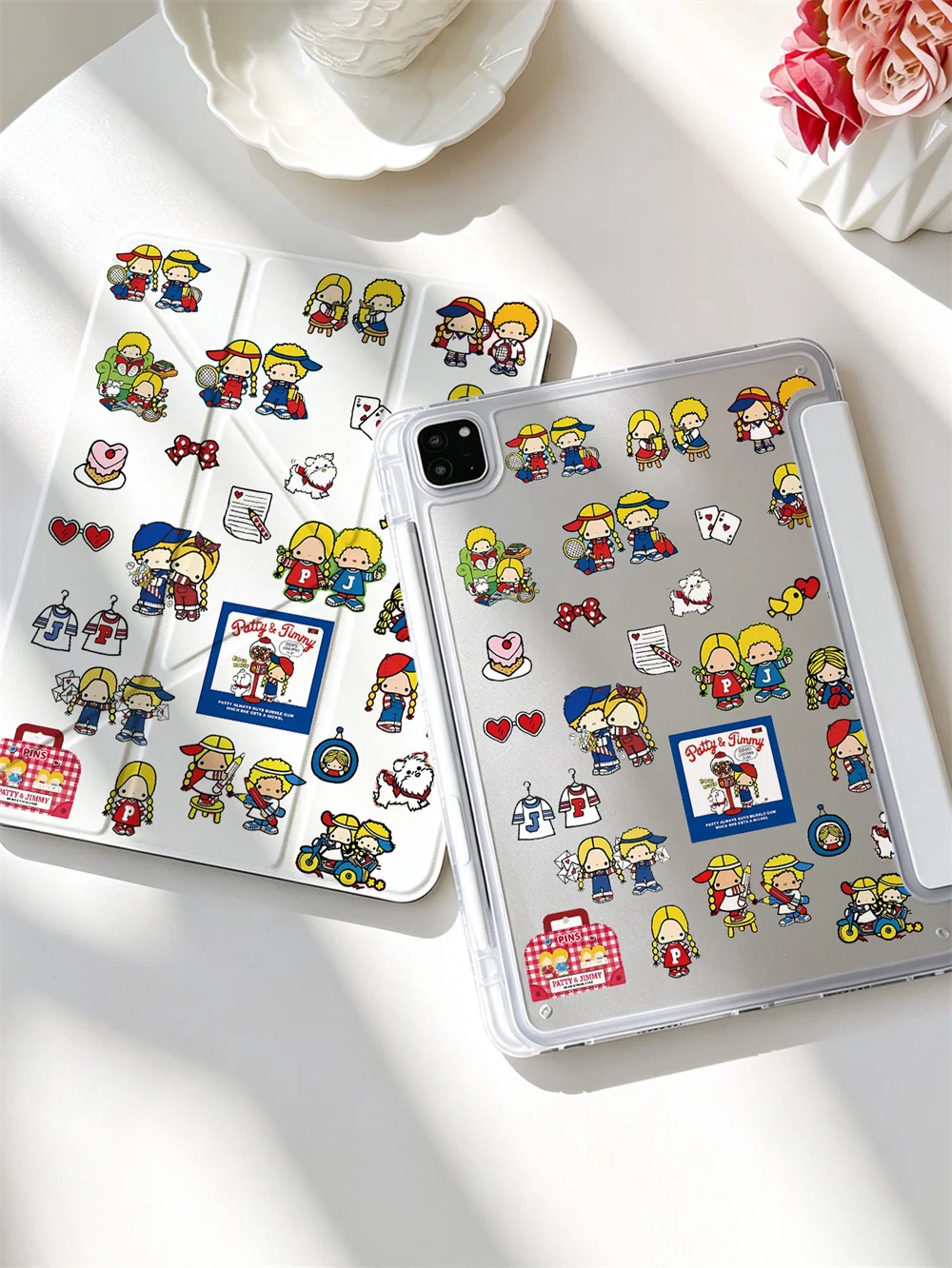 Фото Чехол Kawaii Patty & Jimmy Y-fold с двусторонним принтом для iPad Air6/7/8 Pro11 2020-2022 Air4/5 10 iPad7/8/9 Air3 A16 Shockproof Co