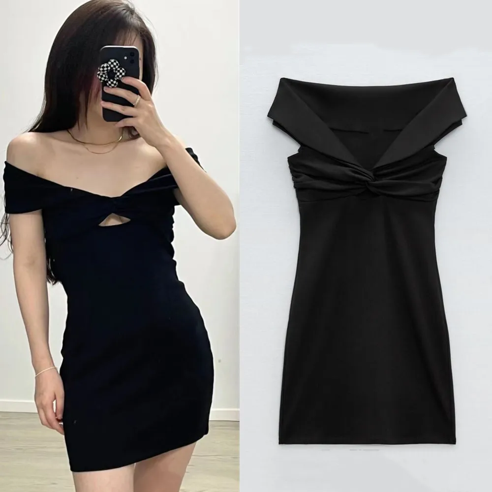 Женское платье с узлом PB &amp ZA черное плиссированное во французском стиле