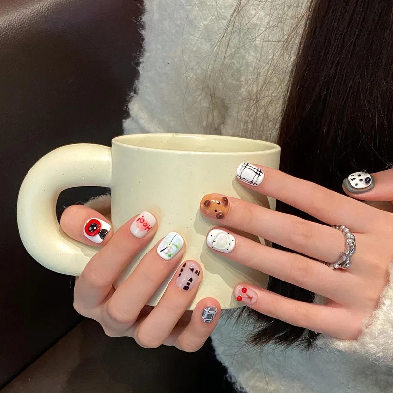 Милые стильные Короткие накладные ногти с принтом Собаки Очаровательный Удобный