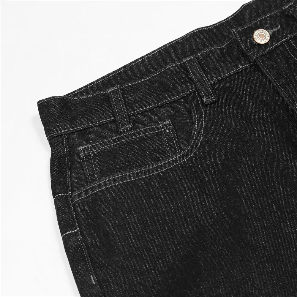 Chic Star Letter Embroidery Trousers Black Hip Hop Men Straight Jeans Streetwear Male Baggy Denim Pants New Fashion Spodnie