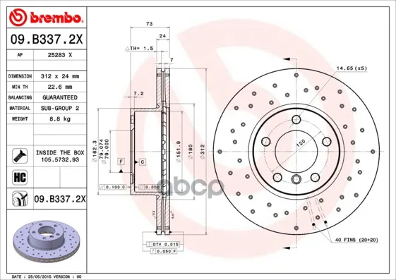 Диск Тормозной Xtra | Перед Bmw 3 (F30 F80) 320 I 04.2011 - = X1 (E84) Sdrive 18 01.2010 06.2015 Brembo арт. 09...