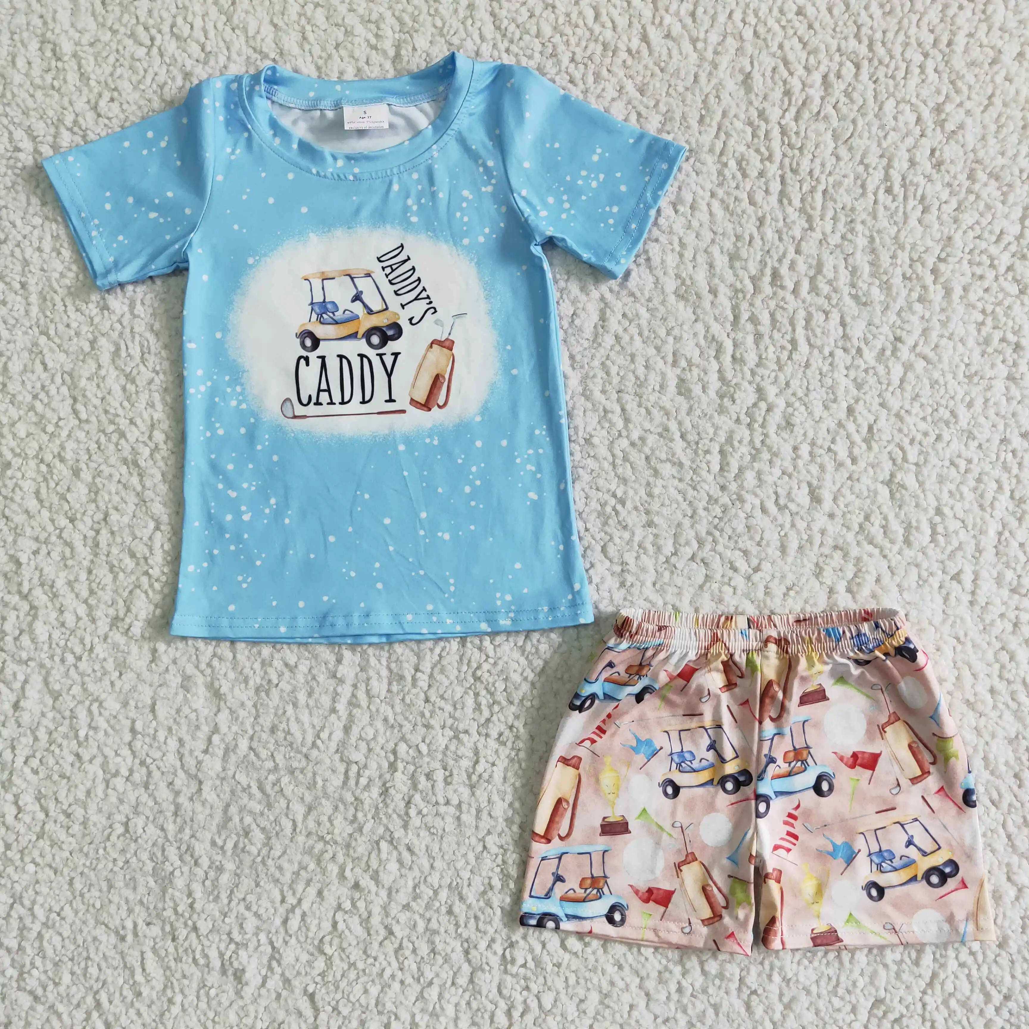 

fashion baby girl boy clothes toddler clothing boy outfit short sleeve blue print top and cartoon shorts outfit kids clothing
