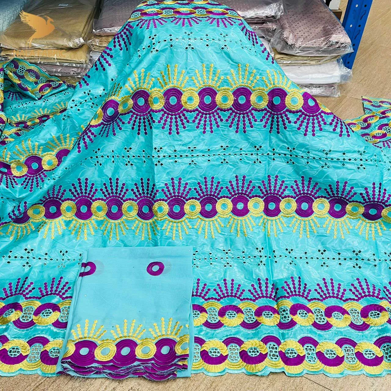 

KW16 New Arrival African Orange 5+2 Yards Bazin Riche Lace Brocade Fabric 2022 High Quality Swiss Stone Voile Fabric