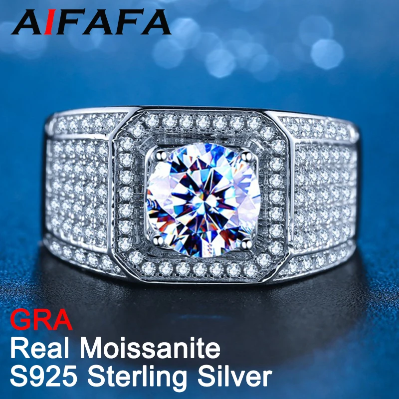 

AIFAFA 2 Carat Real Moissanite Diamond Ring For Men 18k Plated 100% S925 Sterling Silver Man Rings Jewelry GRA Wholesale