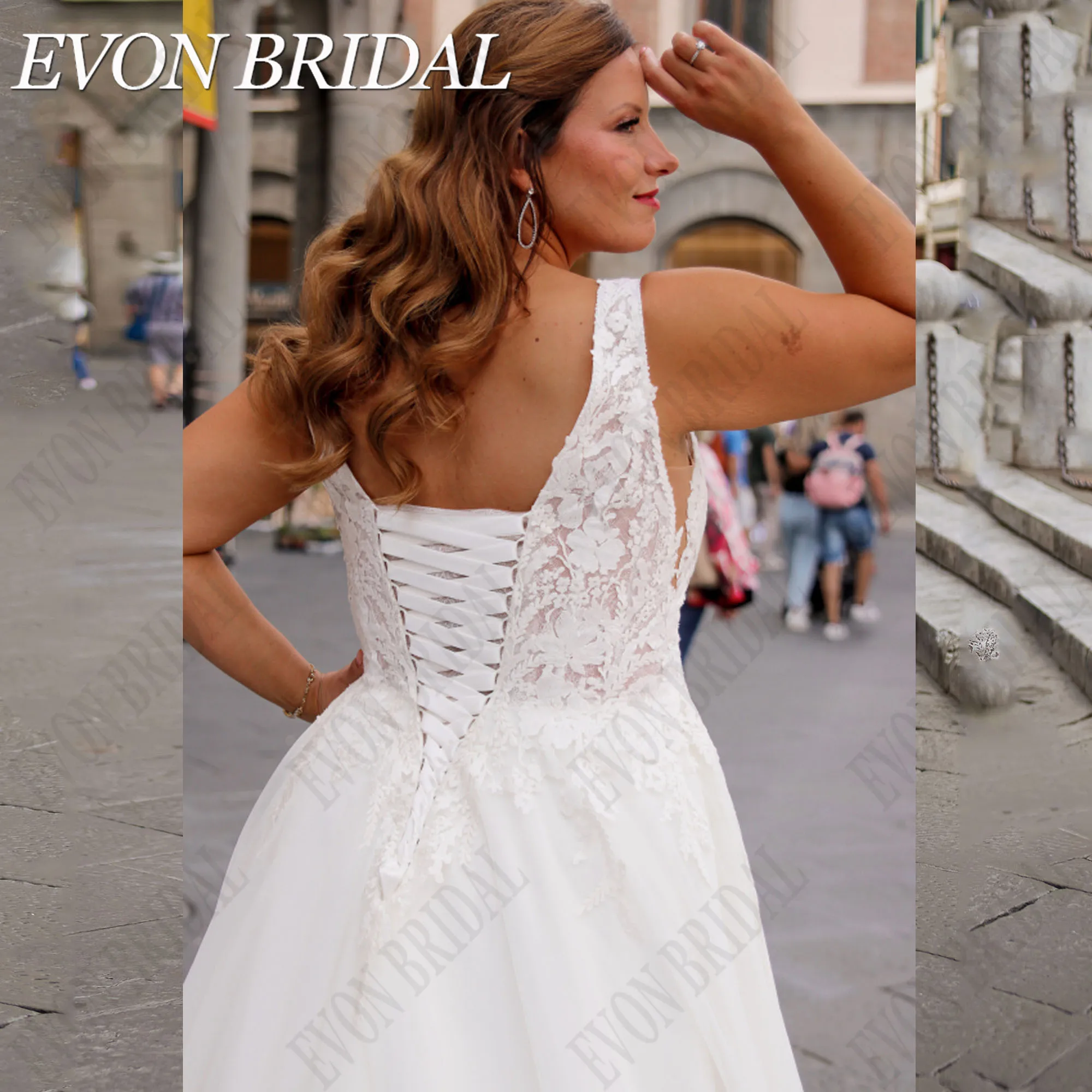 EVON женское свадебное платье без рукавов с V-образным вырезом на шнуровкеEvon Bridal
