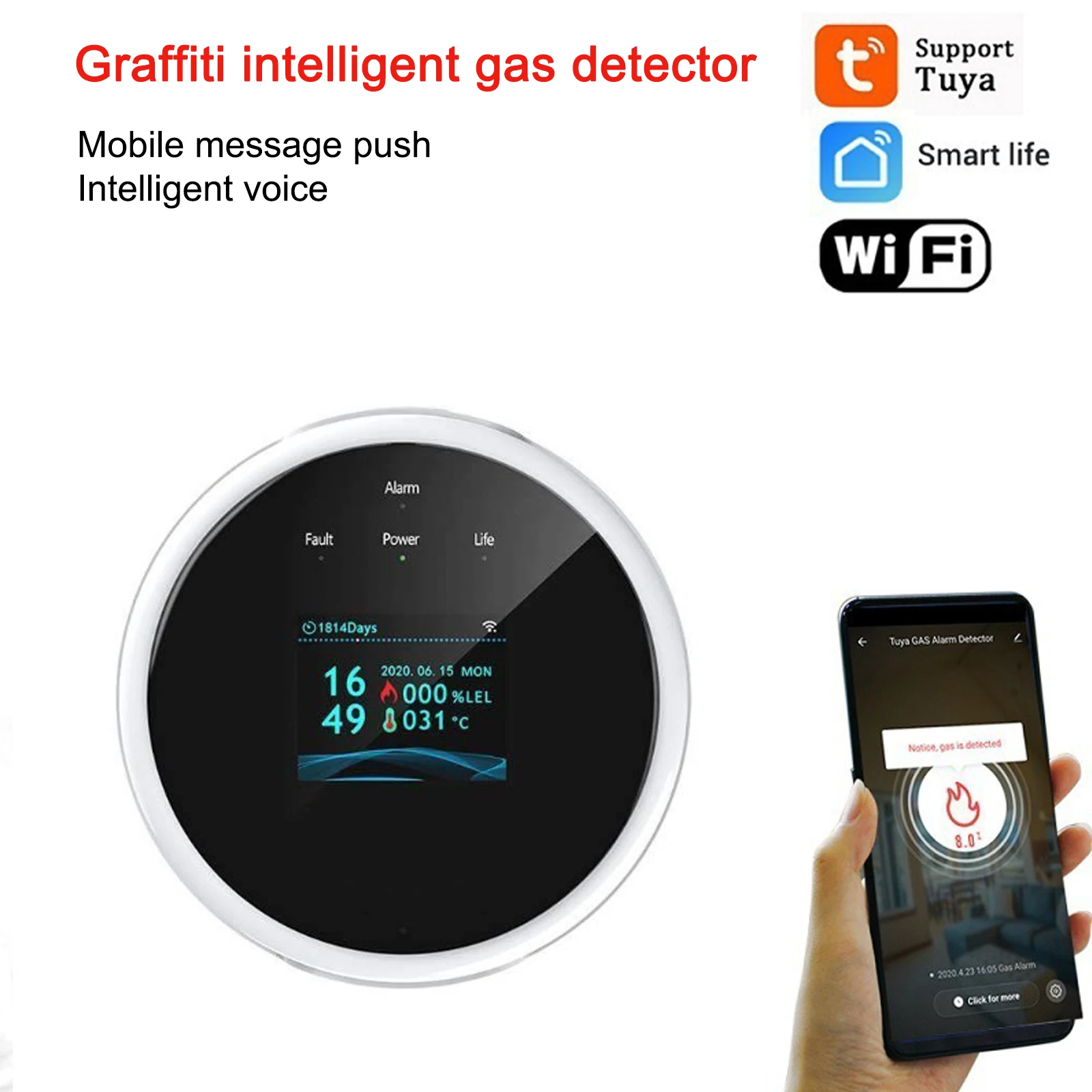 Детектор утечки газа Tuya с подключением к Wi-Fi для обеспечения безопасности дома