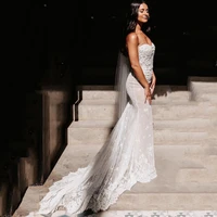 sexy mermaid wedding dresses with lace embroidery strapless bridal gown vestido de novia wedding dresses for women 2022 bride