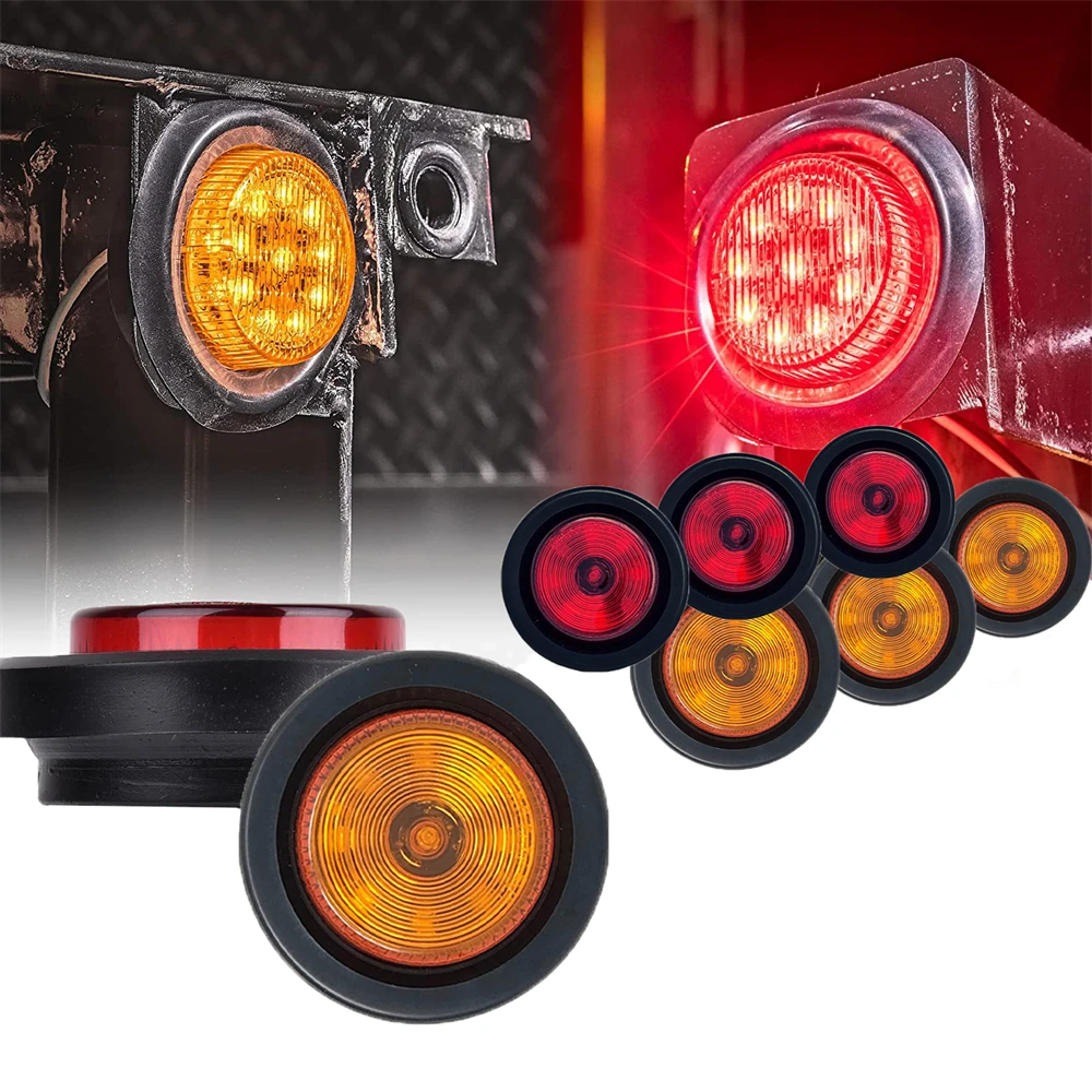 

4 Red + 4 Amber Round 2" Side Marker Lights Clearance LED Truck Trailer Lamp 12V
