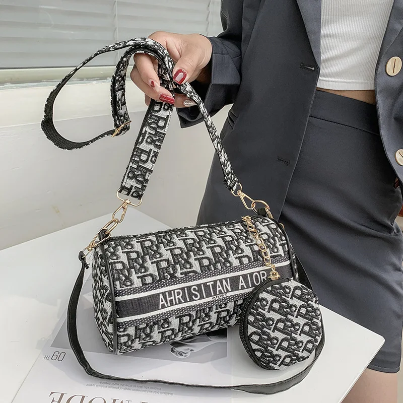 2022 Summer Women's Shoulder Round Bags 2pcs/Set Fashion Letter Crossbody Bag Female Shopper Waist Small Wallet Handbags  111