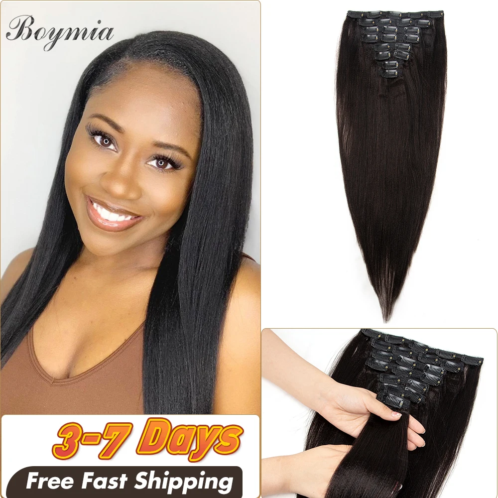 Clip In Human Hair Extensions Brazilian Yaki Straight Clips In Human Hair Extension 8pcs/set 120g Full Head Remy Hair Extension