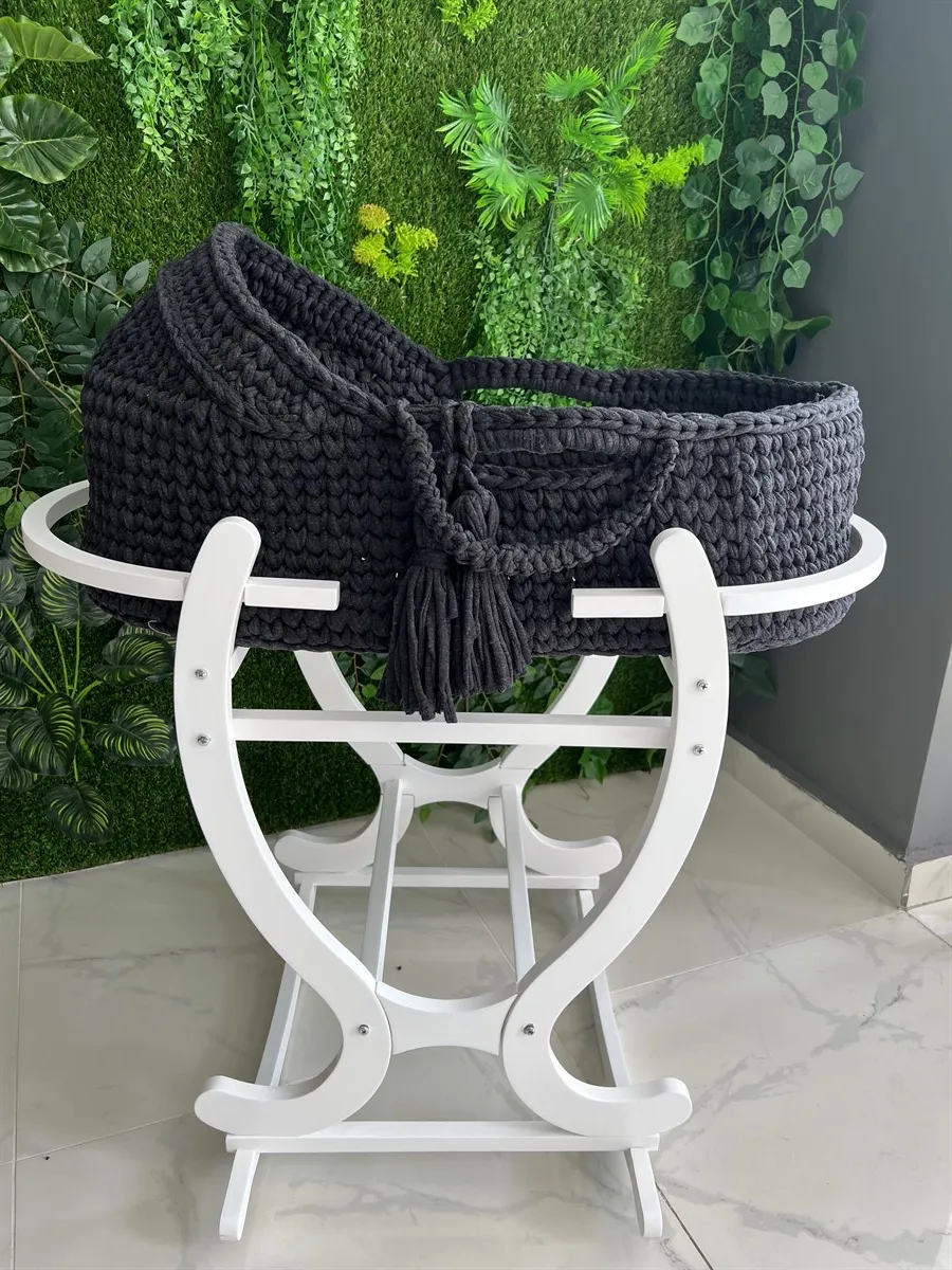 Jaju Baby Moses Basket Plain Navy Semi Open Knit Stroller