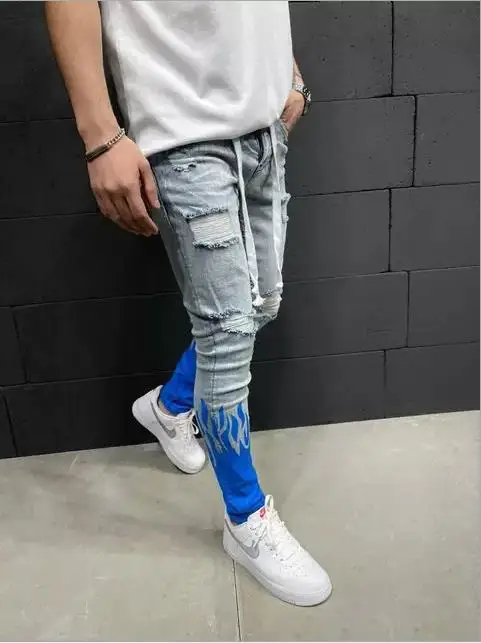 New High Elastic Jeans Men Side Pocket Skinny Jeans Wholesale