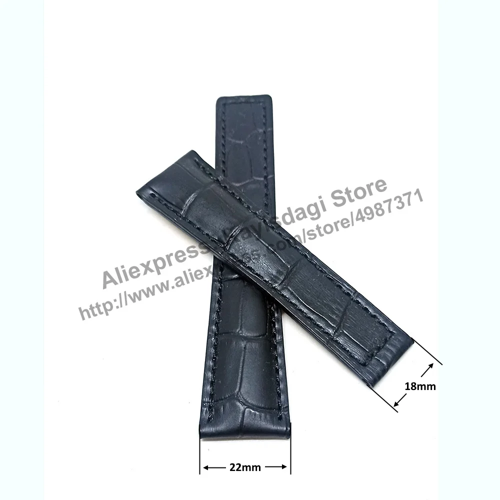 Ремешок из натуральной кожи для часов, черный, 22 мм x 20 мм