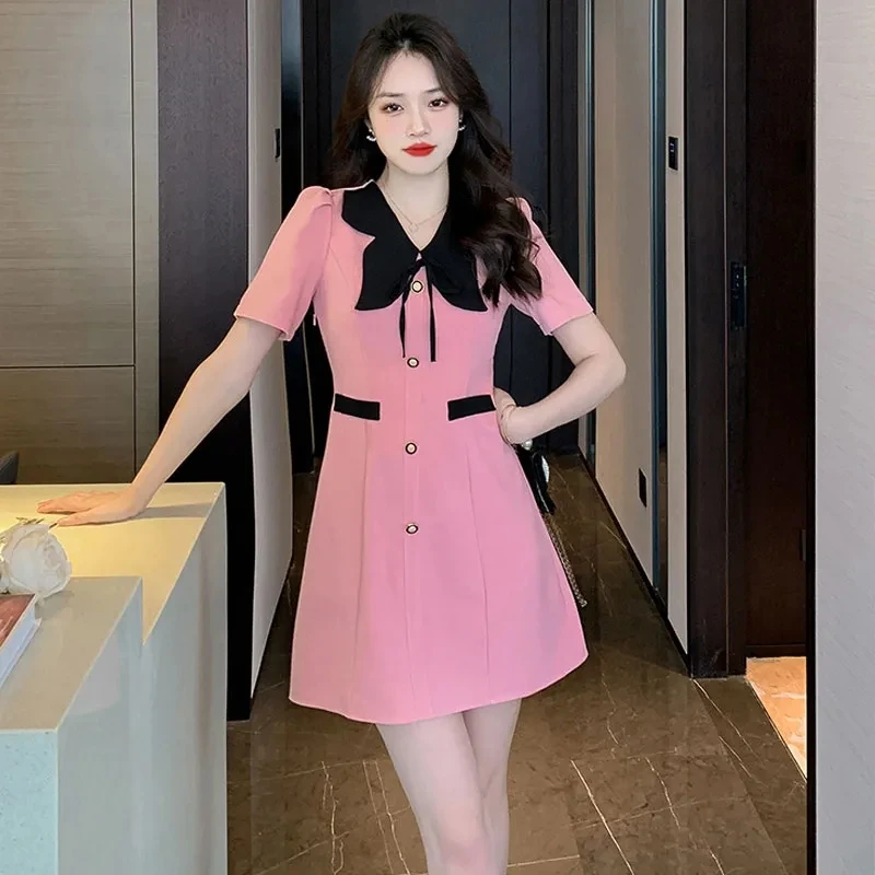 

Pink Black A-Line Dress Women's Summer 2023 Newvestidos Para Mujer Casual Robe Femme