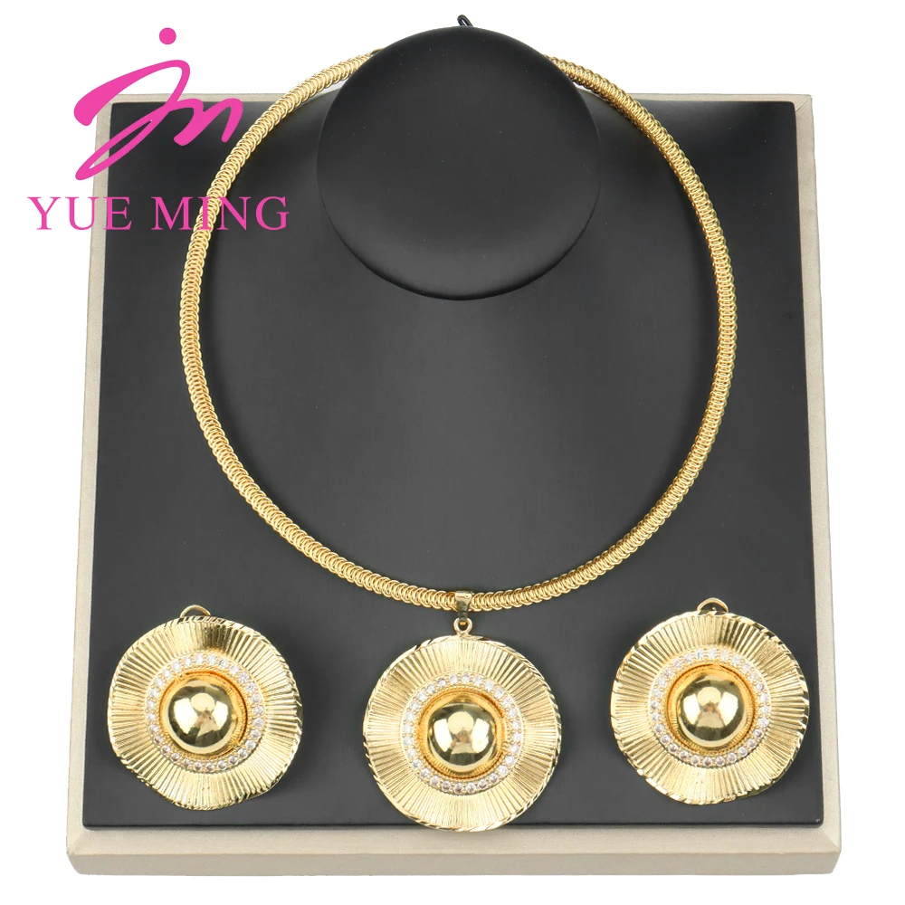 

YM Jewelry Fashion Nigerian Wedding African Crystal Hat Shape Jewelry Set Dubai 18K Gold Color Pendant and Earrings Bridal Gift