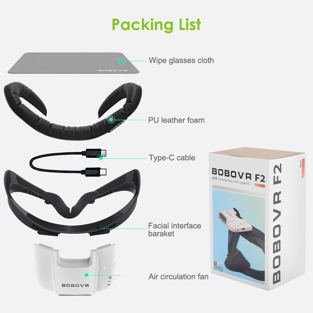 BOBOVR F2 Upgrade Fan Face Cover Compatible with Oculus Quest2, Soft PU Leather Face Pad with Micro-Fan to Reduce Lens Fogging