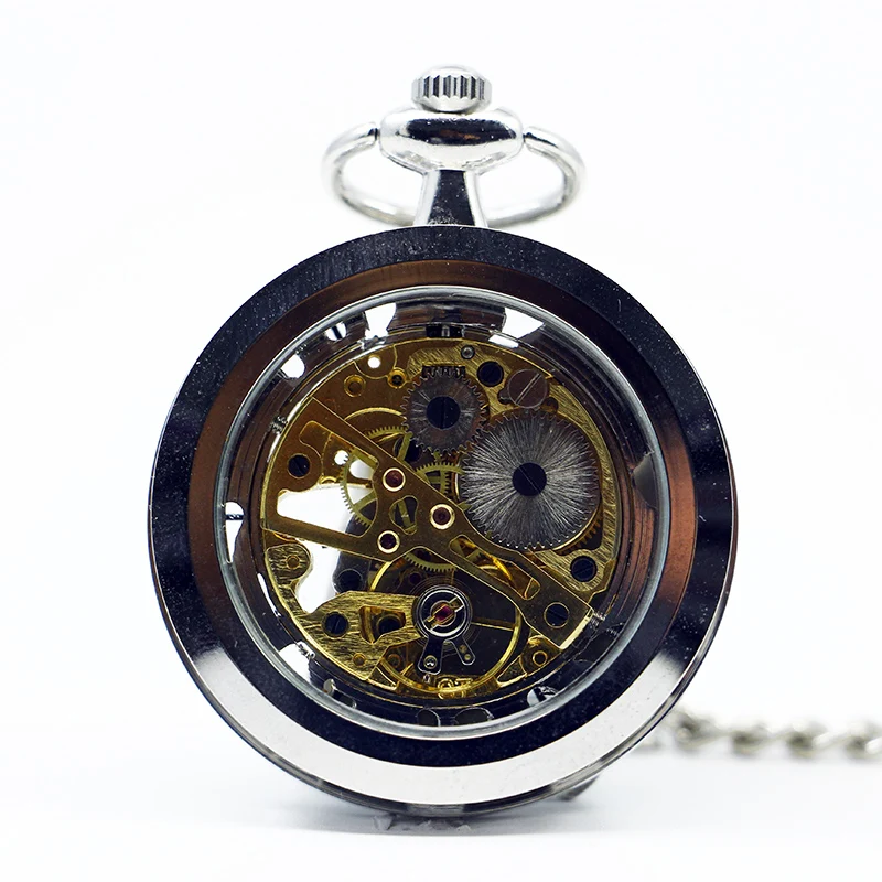 Unique Silver Hollow Skeleton Steampunk Craced Mechanical Pocket Watch Men Waist Chain Male Clock Hand Wind Watches reloj hombre