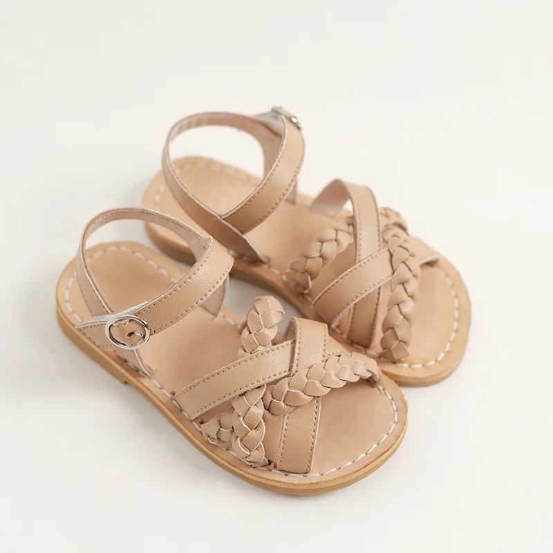 

Genuine Leather Girls Sandals Toddlers New Sandals 2022 Summer Children's Beach Shoes Kids Cross-tied Anti-slippery Soft