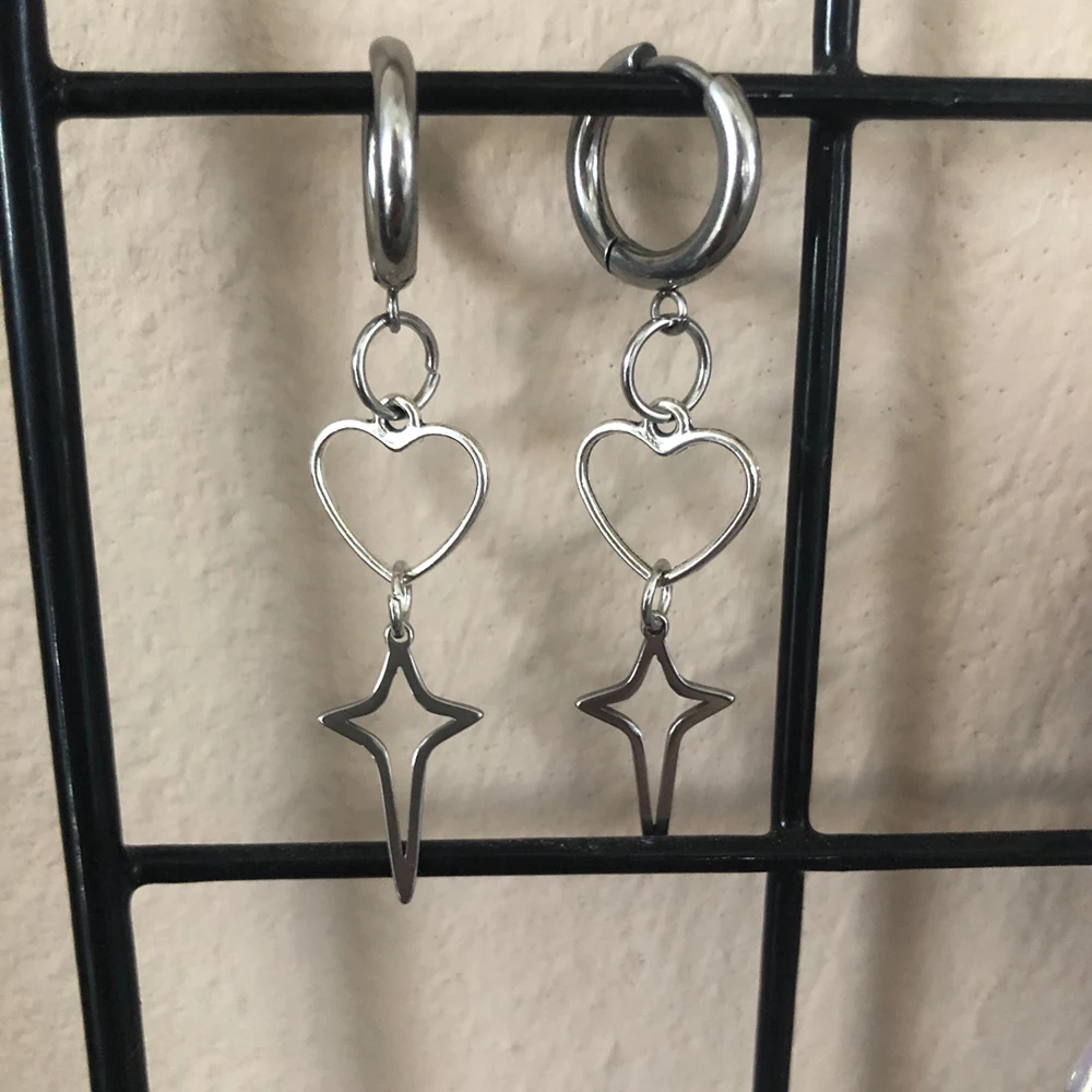 Хип-хоп Полые Любовь Сердце Четырехконечная Звезда Huggies Серьги-кольца Стимпанк