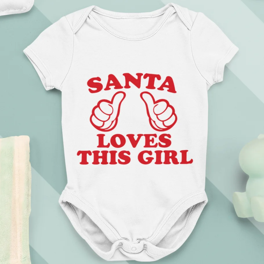 

''Santa Loves This Girl.'' Baby Girl Clothes Leisure Short Sleeve Newborn Jumpsuit O Neck Comfortable Soft Casual 0-24M New In