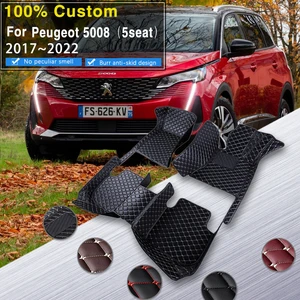 Car Floor Mats For Peugeot 5008 T87 2017~2022 Auto Luxury Leather Mat Carpets Durable Pad Rugs Interior Parts Car Accessories