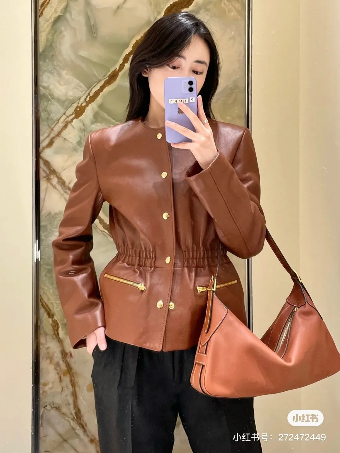 копия 1: 1 Прохладная Женская В Стиле CELINE Весенне-осенняя Из Кожи Мотоциклетная