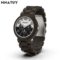 hnatuy wooden watch man quartz watches men wristwatch luxury original wood timepieces week date complete calendar clock gift box
