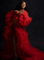 red ruffles maternity dress for photoshoot long sleeve photo shoot baby shower robes lush photography pregnancy prom dress