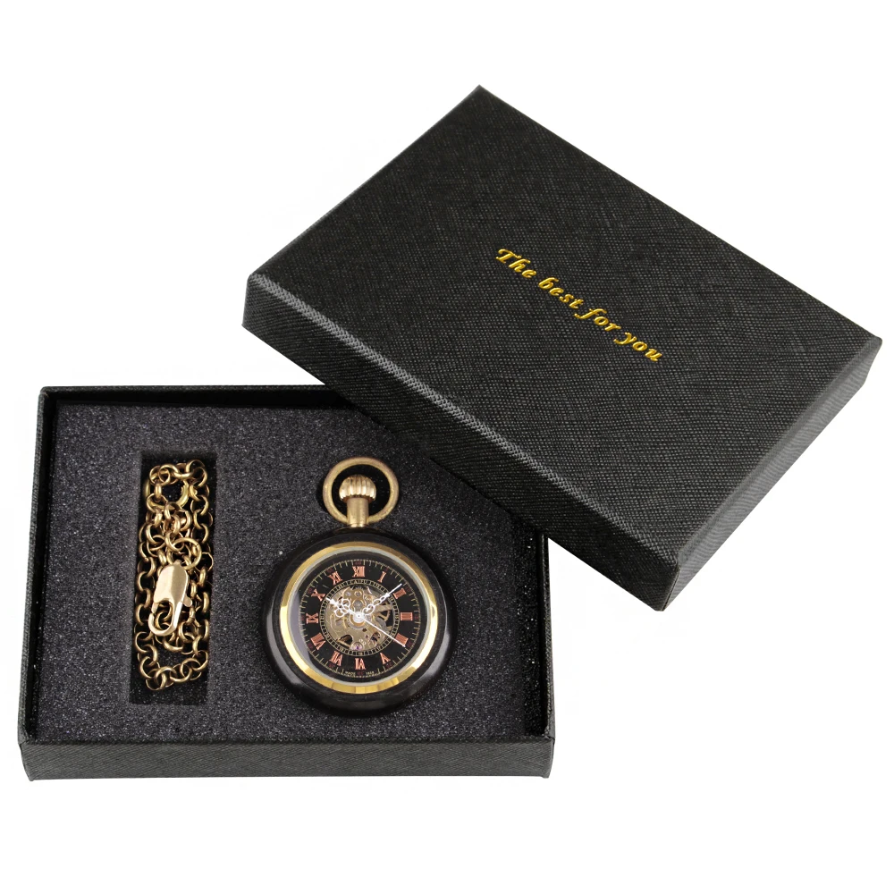Birthday Anniversary Gift Pocket Watch Wood Mechanical Chain Fashion Retro Pendant Clock Hand Wind Fob Watches