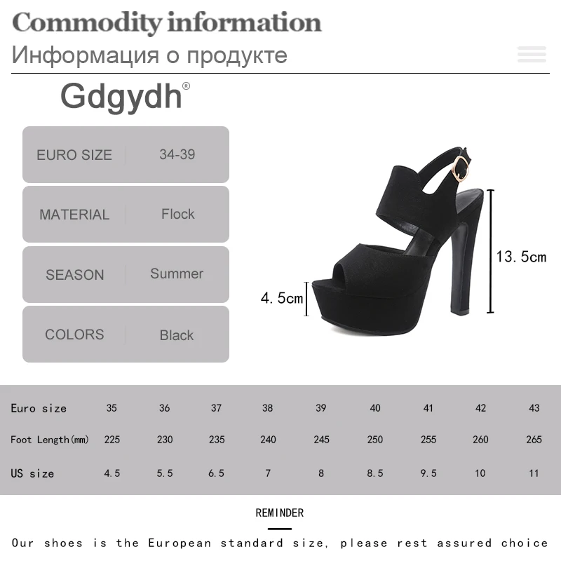 Gdgydh High Heel Sandals Women Platform Sandals Back Strap Ladies Summer Shoes for Party Black Sexy Open Toe Suede Leather