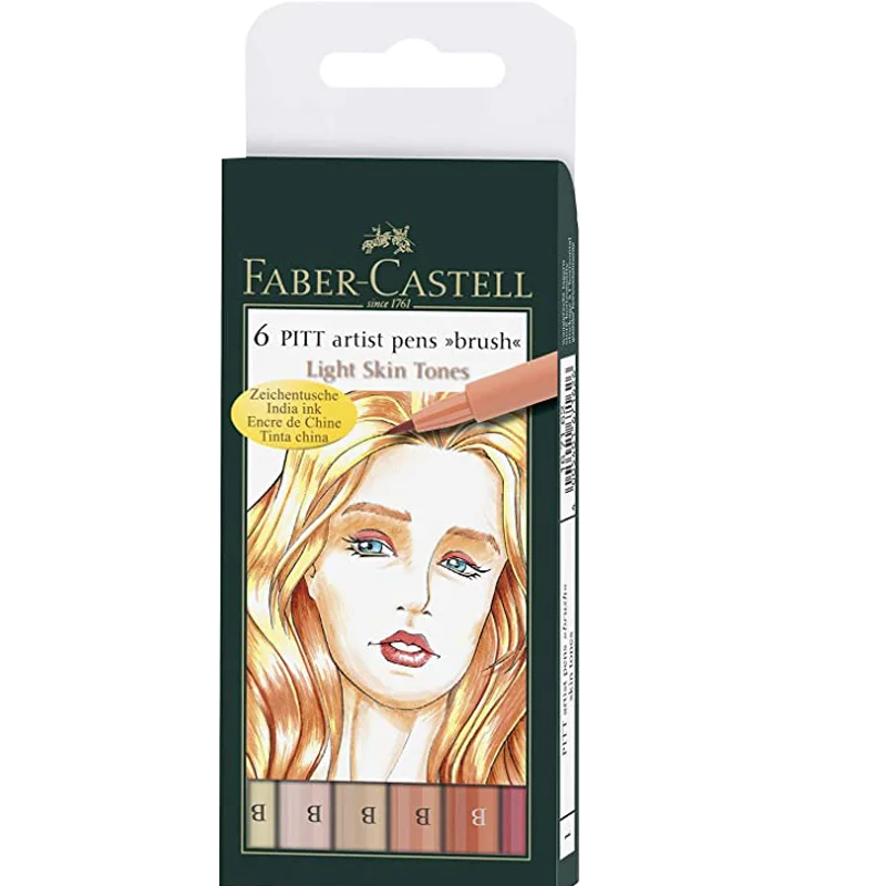 

Faber-Castell 6 Pitt Artist Pen Brush Tip Manga Drawing Pen Set Skin Tones Nude Colors