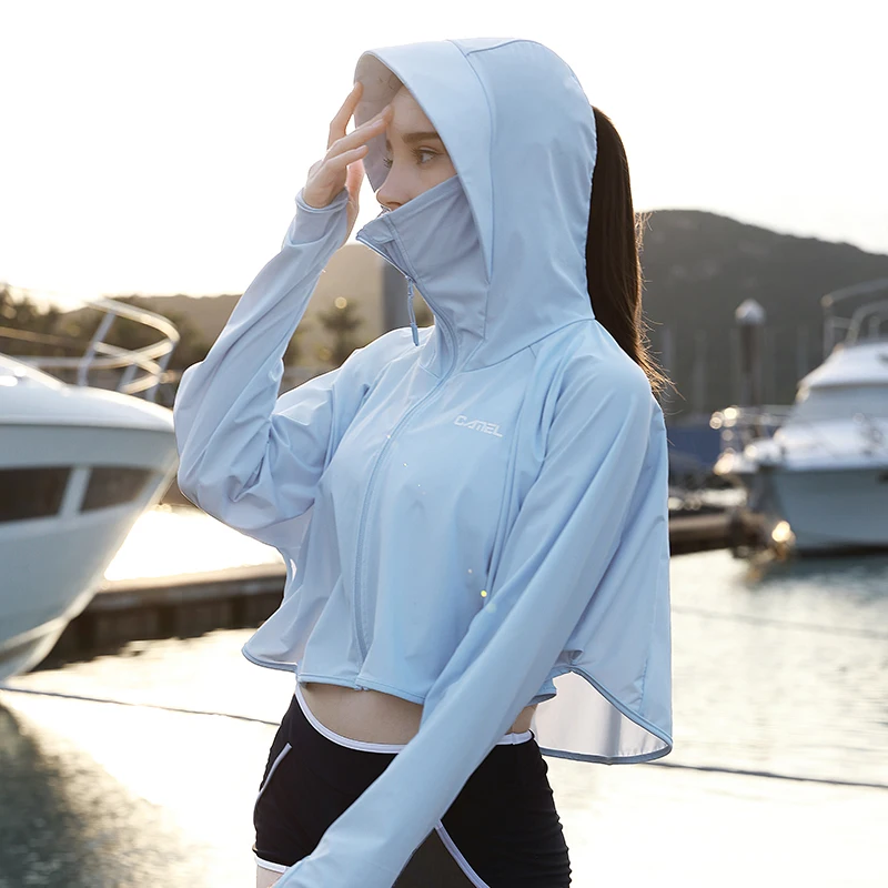 

Goldencamel Camping Jacket Women Sunscreen Hat Ice Silk Clothing Outdoor Shirt Short Coat Fishing Hunt Hiking Cloth Quick Dry