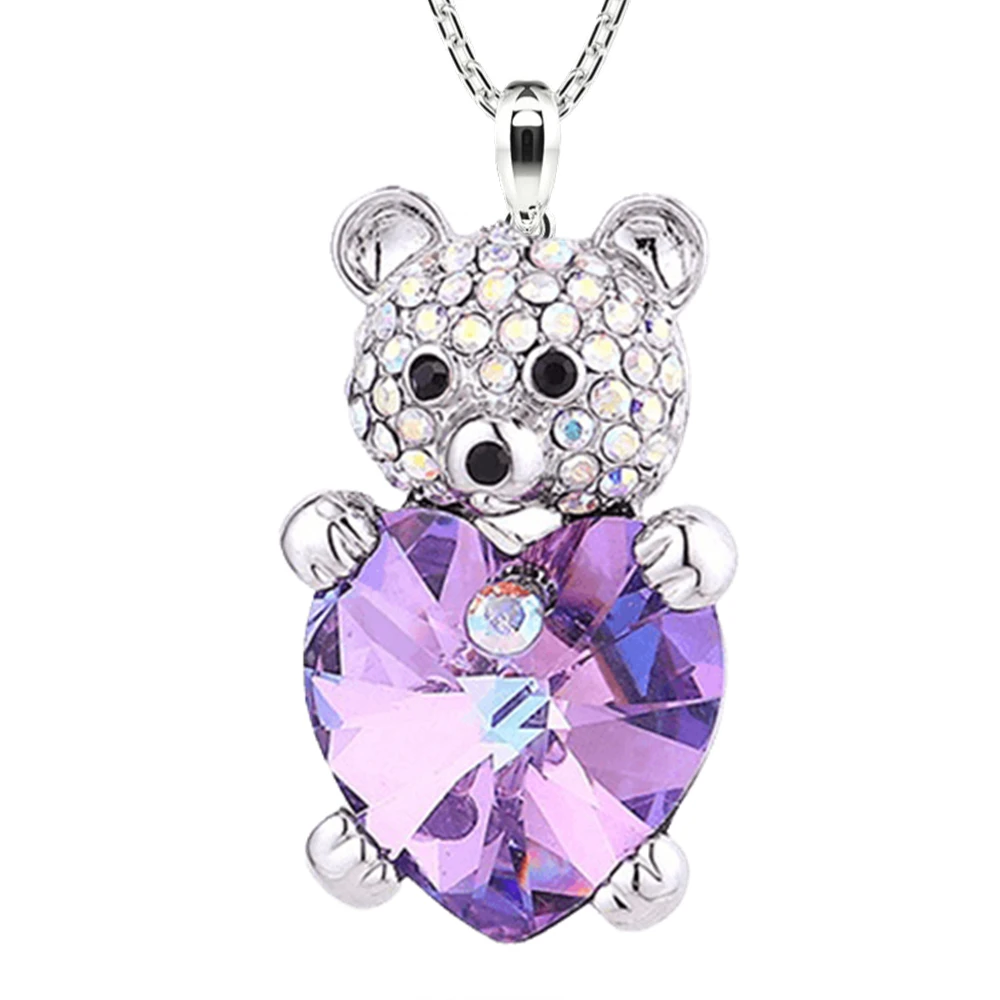 Мода Любовь Кристалл CZ Циркон Медведь Ожерелье для Женщин Милый Обнять Сердце
