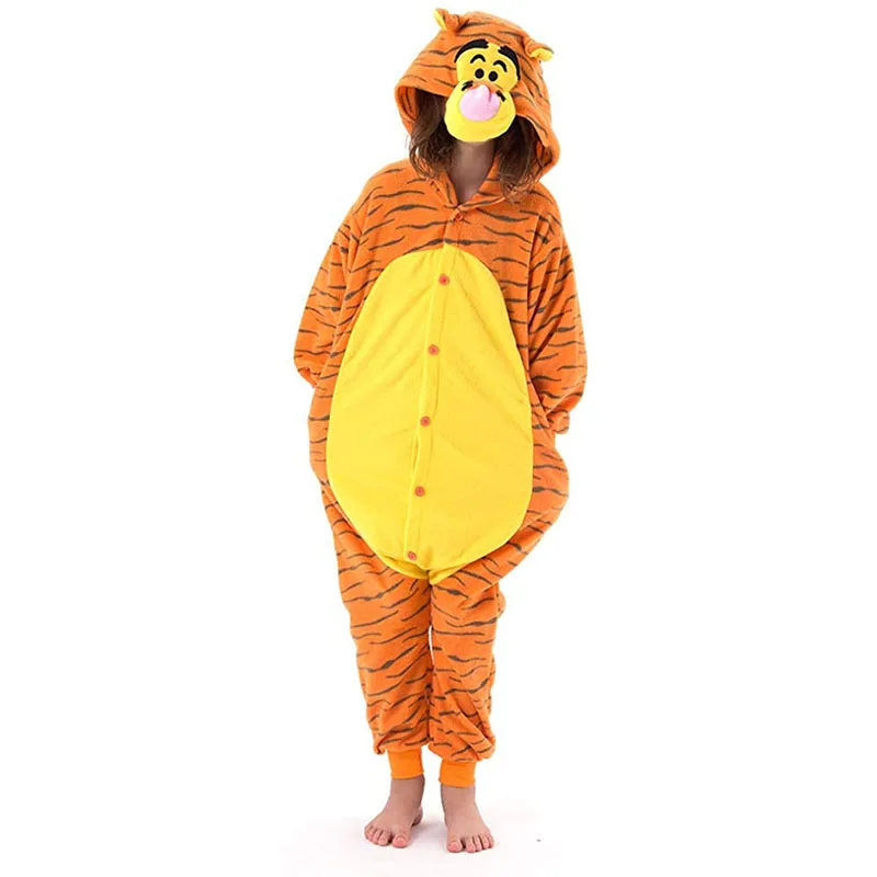 Family Kigurumi Pajamas Tigger Animal Onesie Cosplay Costume Pajamas For Kids and Adults With Slippers