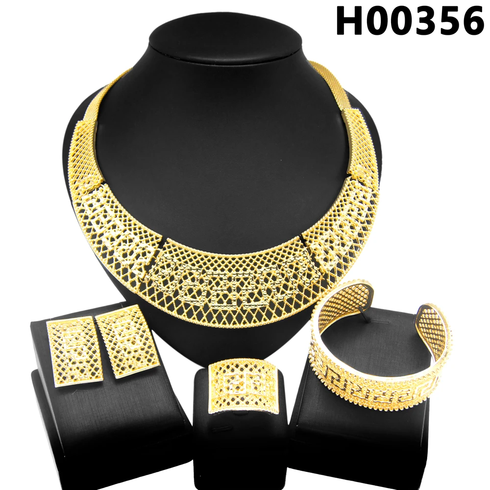 Jewelry Sets For Women 24k Original  Surround Necklace Gold Plate  Cutout Minimalist Design Anniversary Party Free Shipping