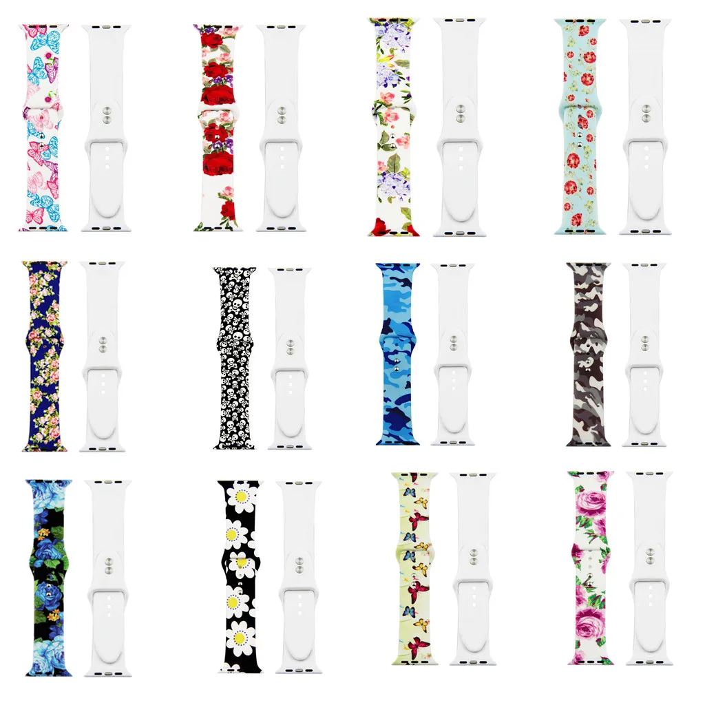 

Camouflage Flower Bands for Apple Watch Series 7 6 5 4 3 SE 40mm 44mm Silicone Pattern Printed Strap for IWatch Series 4 38mm
