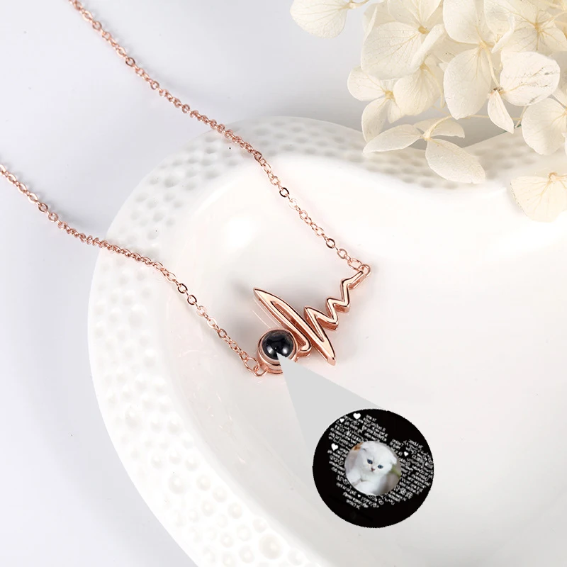 925 Silver Personalized Photo Projection Necklace Rose Gold Custom Picture Pendants for Women Birthday Gift to Girlfriend